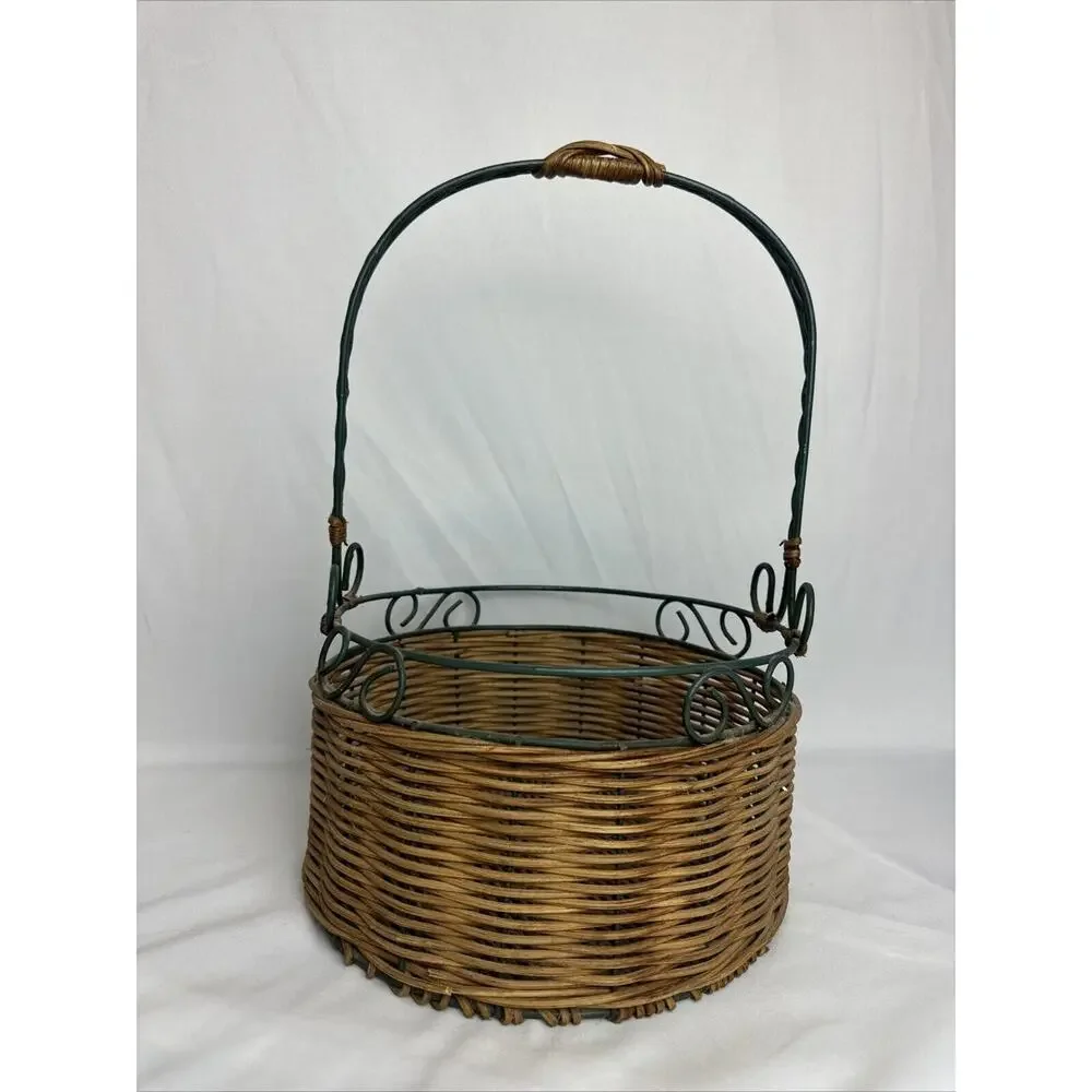 Vintage Wicker Backer With Green Metalwork 9.4x15.5”